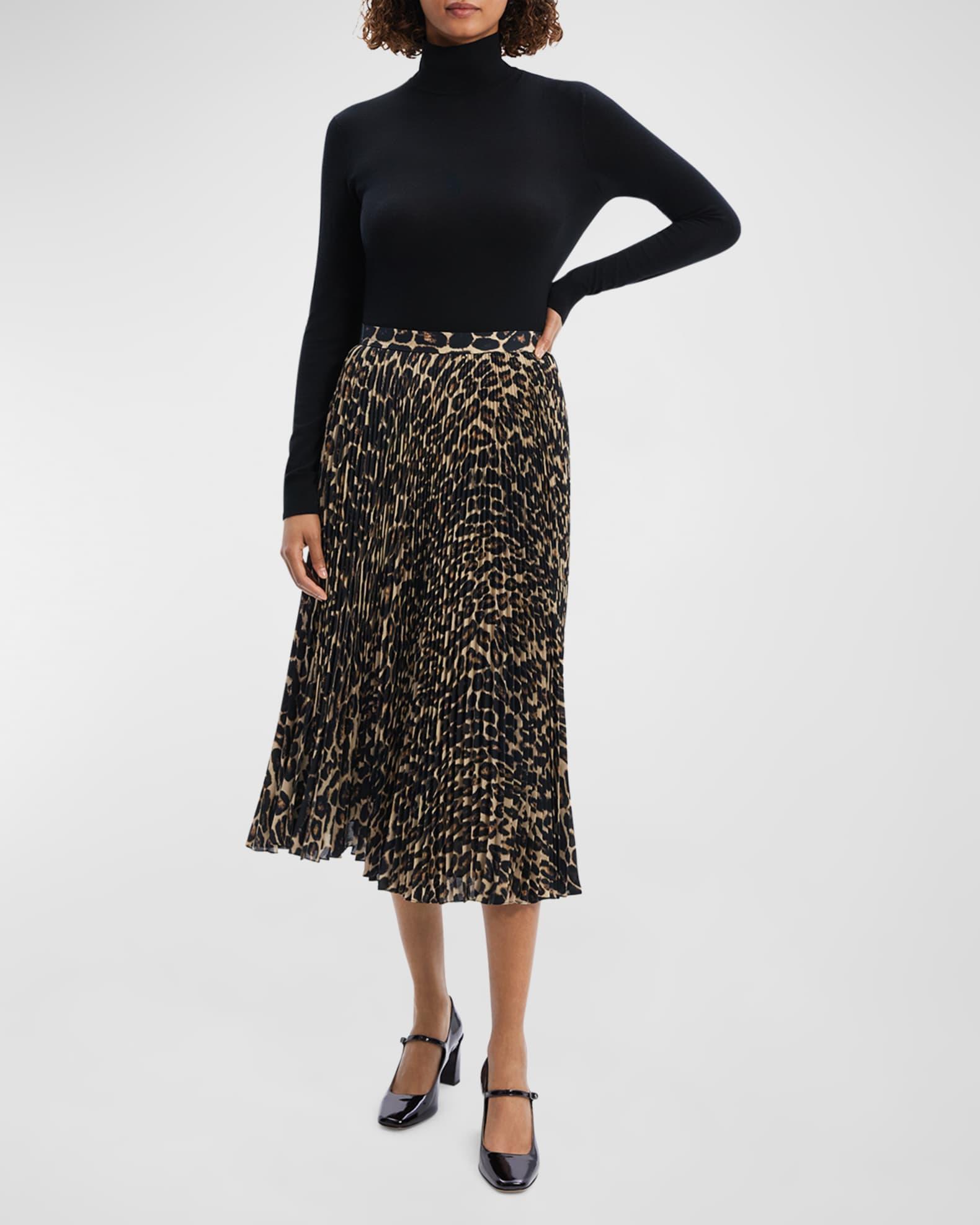 Pleated Leopard-Print Midi Skirt Product Image