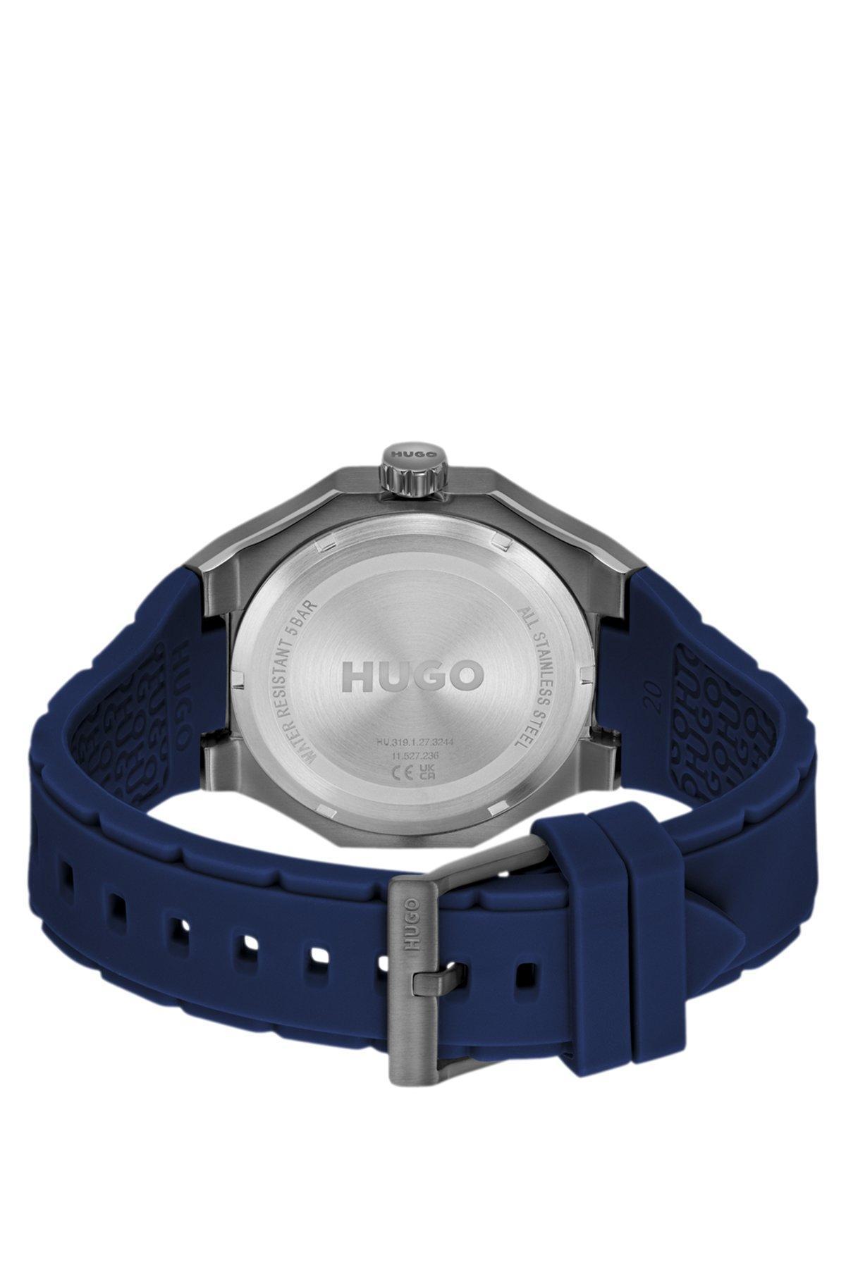 HUGO - Gray-plated watch with silicone logo strap Product Image