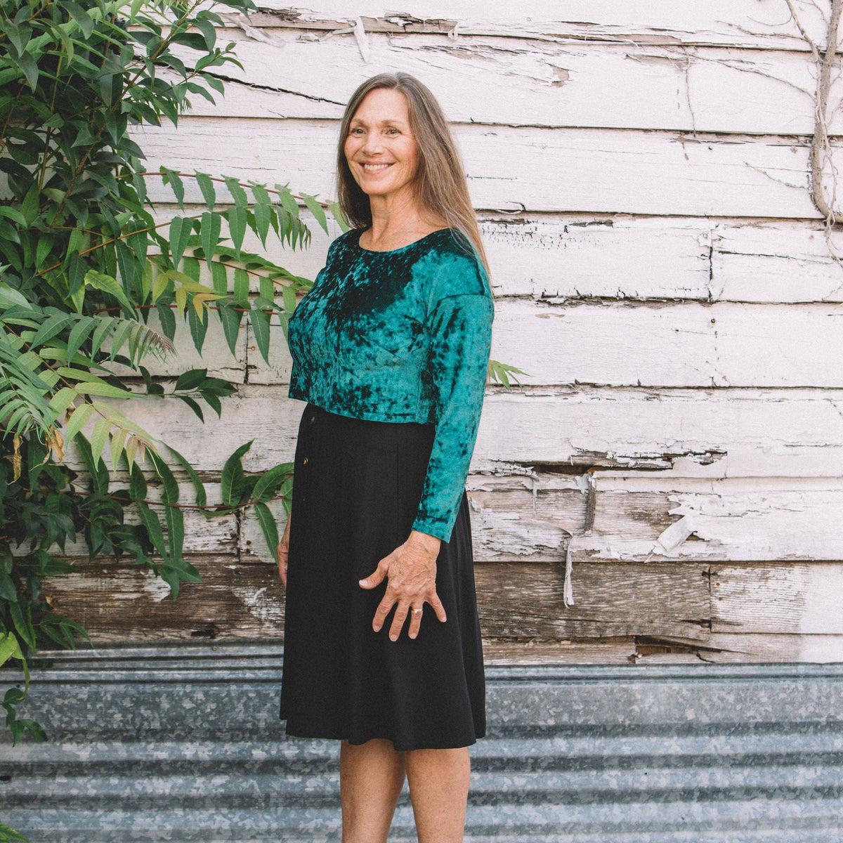 Shelby Crop Top in Spruce Crushed Velvet Product Image