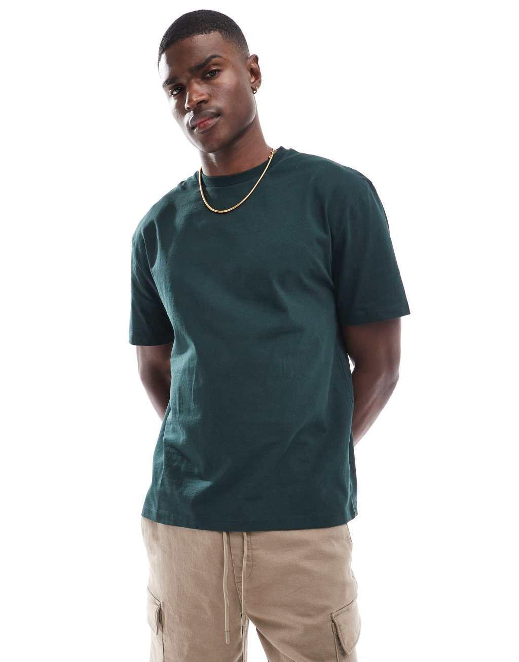 ASOS DESIGN relaxed t-shirt with back city print in green Product Image