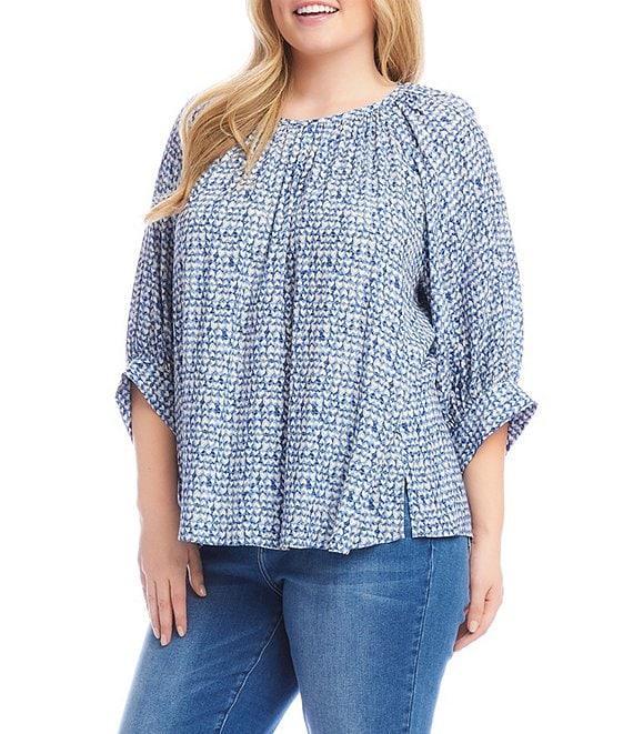 Karen Kane Plus Size Printed Boat Neck 3/4 Sleeve Top Product Image