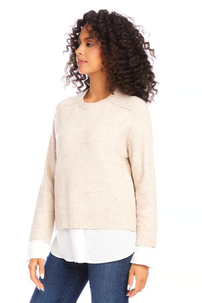 Layered Crewneck Sweater- Sand Product Image