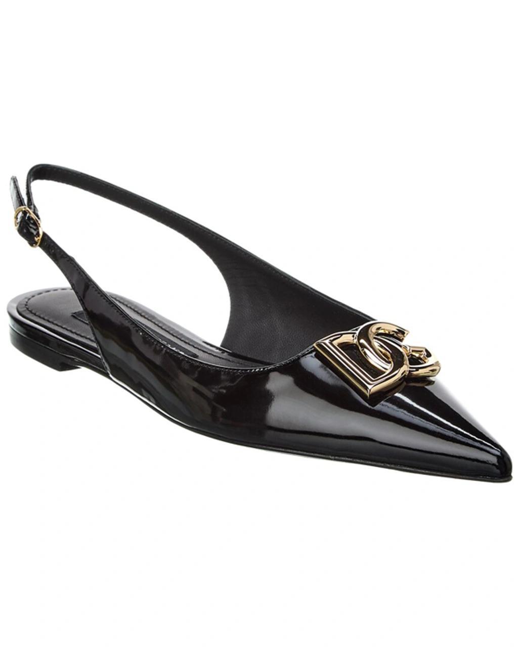 DOLCE & GABBANA Dg Logo Leather Slingback Flat In Black Product Image