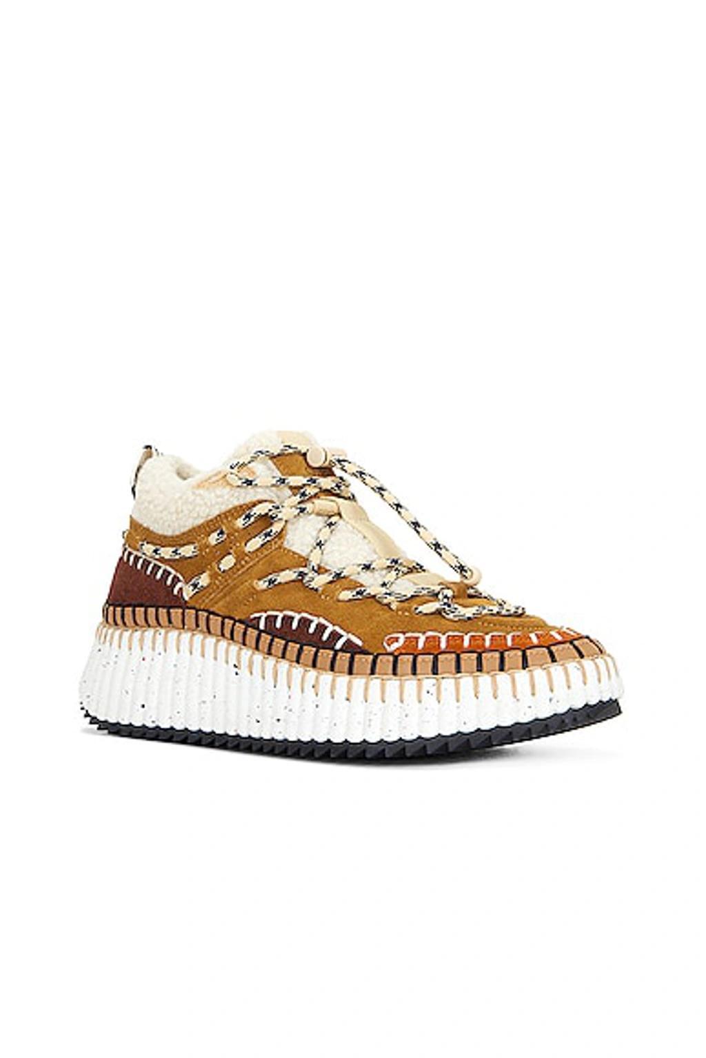 CHLOÉ + Net Sustain Nama Shearling-lined Suede High-top Sneakers In Brown Product Image