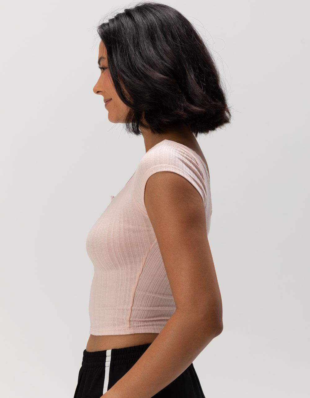 FULL TILT Texture Lace Trim Womens Crop Top - PINK Product Image