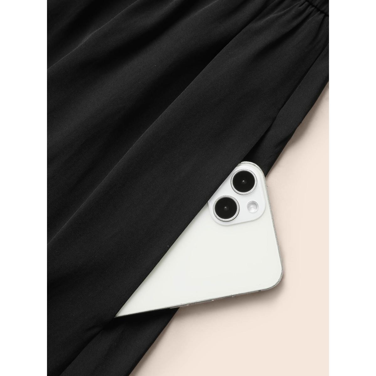 Plus Size Bead Detail Overlap Collar Cami Dress Black Women Resort Gathered Overlap Collar Sleeveless Curvy BloomChic 14-16/1X Product Image