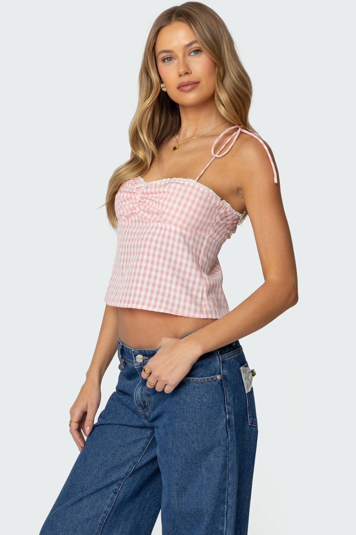 Billie Open Tie Back Gingham Top Product Image