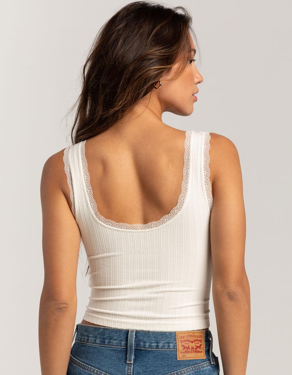 FULL TILT Seamless Lace Trim Womens Tank Top - OFF WHITE Product Image