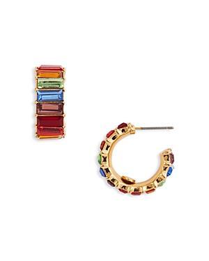 Kenneth Jay Lane Rainbow Baguette Crystal Hoop Earrings in Gold Tone Product Image