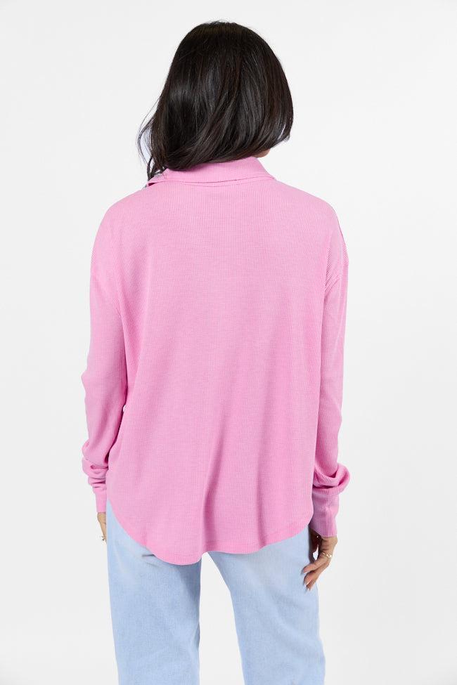 Might Be Love Rose Pink Waffle Collared Knit Top FINAL SALE Product Image