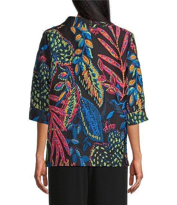 Caroline Rose Jackie Colorful Exotic Print Cloque Mock Collar 3/4 Cuffed Sleeve Button Front Statement Jacket Product Image