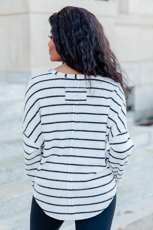 Grateful Life Ivory Striped Knit Top FINAL SALE Product Image