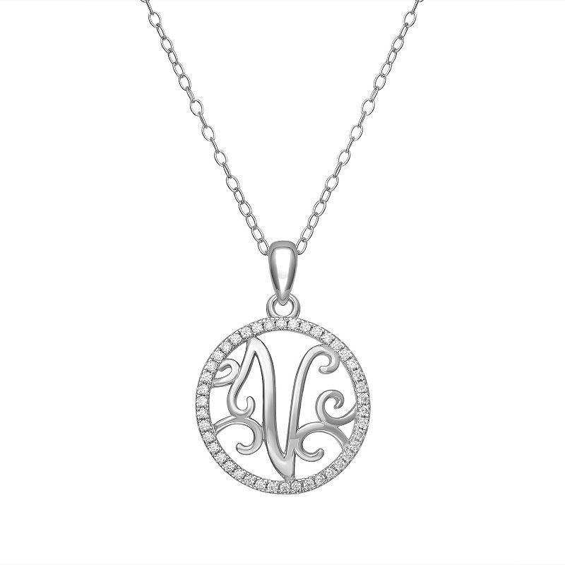 PRIMROSE Sterling Silver Cubic Zirconia Initial Pendant Necklace, Womens Product Image