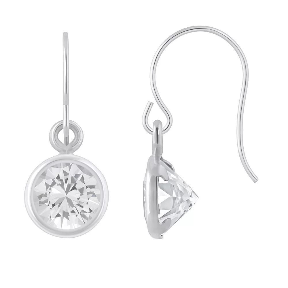 Celebration Gems Sterling Silver 5 mm Round Gemstone Drop Earrings, Women's, White Topaz Product Image
