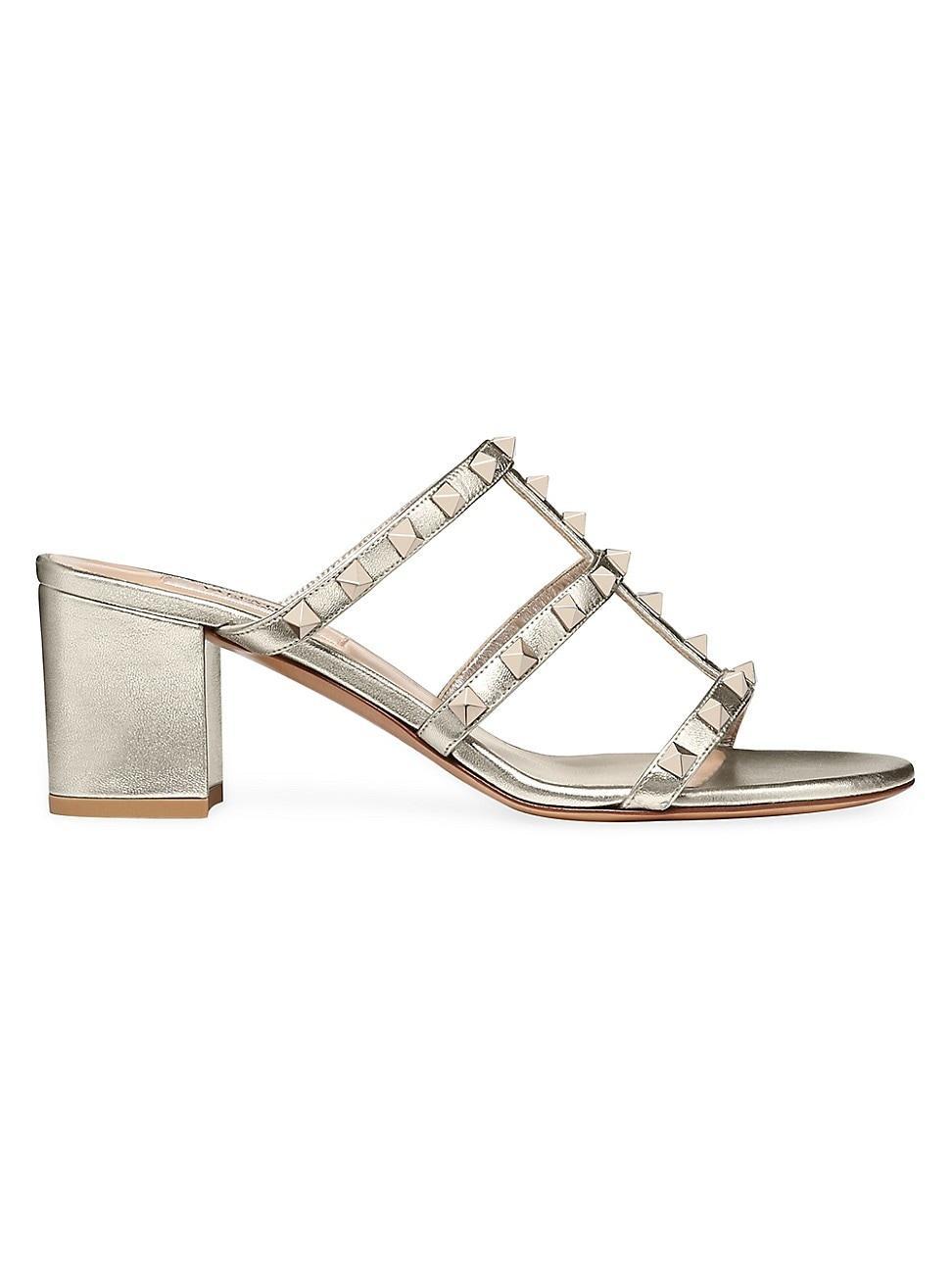 Rockstud Caged Metallic Leather Slide Sandals Product Image