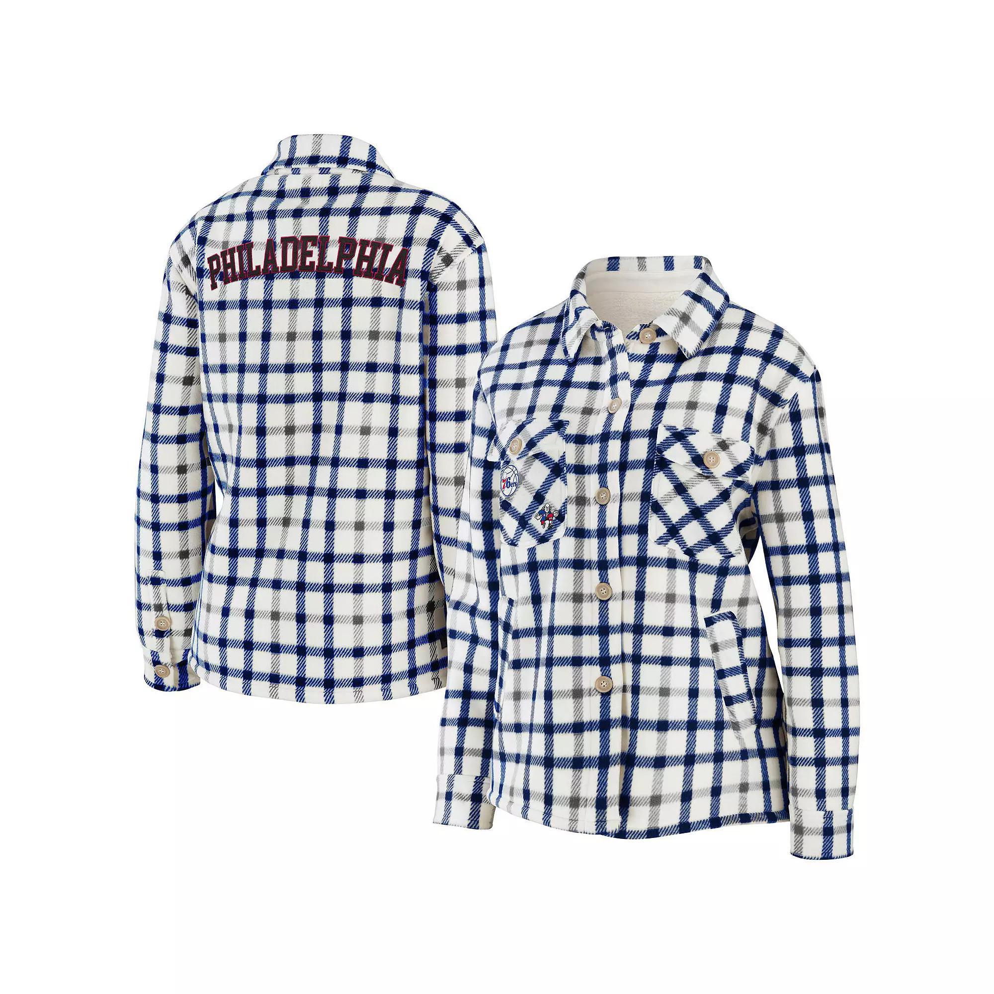 Women's WEAR by Erin Andrews Oatmeal Philadelphia Flyers Plaid Button-Up Shirt Jacket, Size: 2XL, Fly Team Product Image