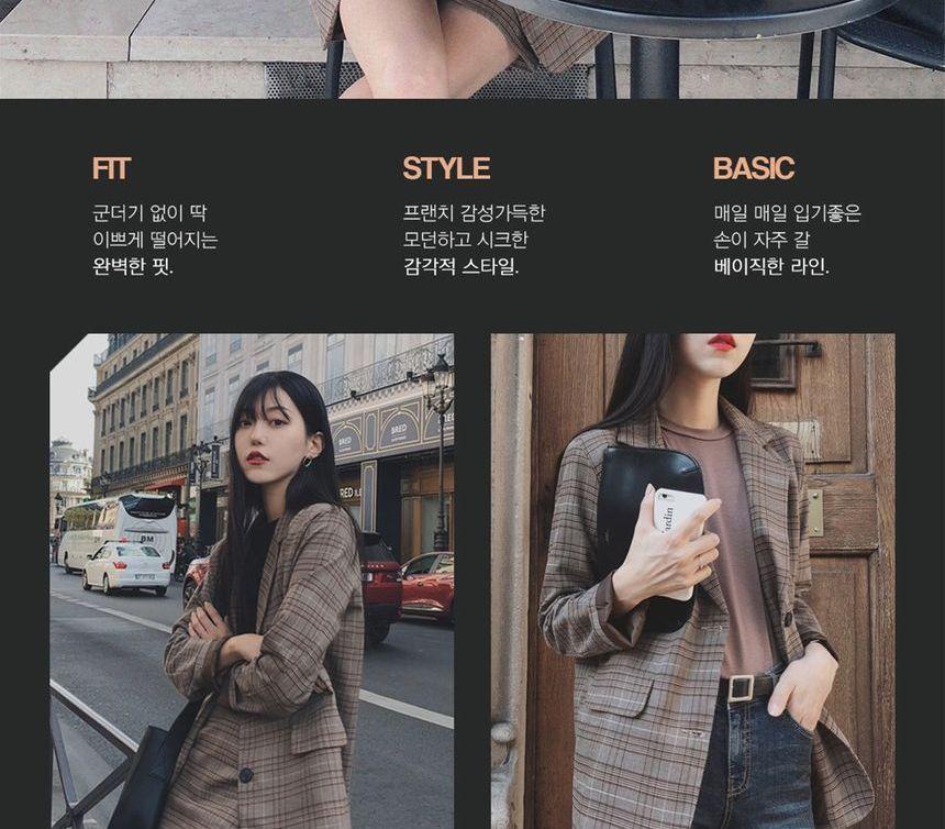 Plaid Blazer / A-line Skirt Product Image