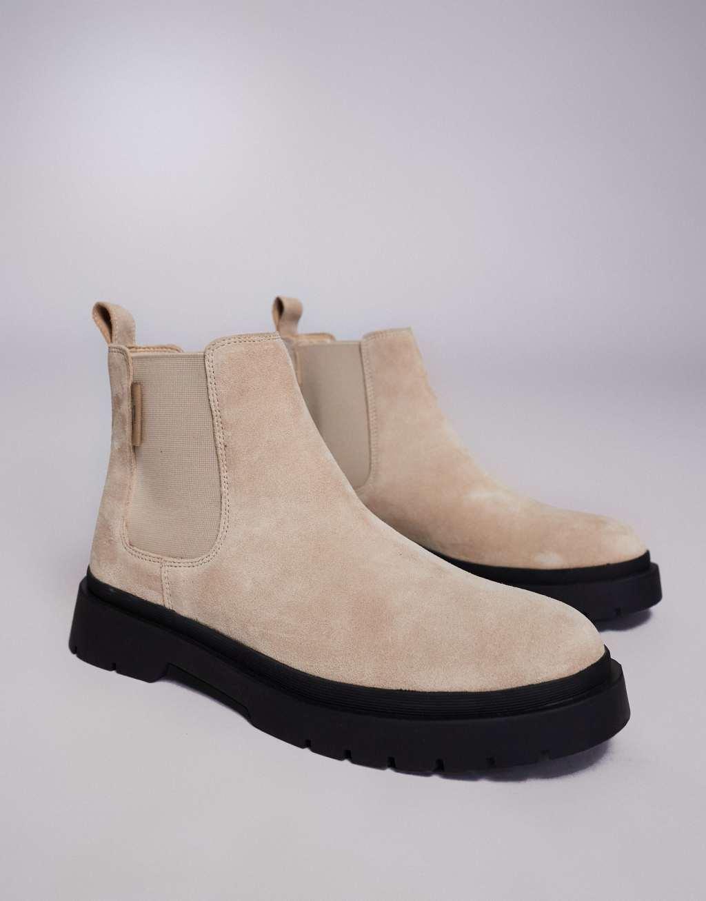 Walk London Callum Chelsea boot in stone suede Product Image