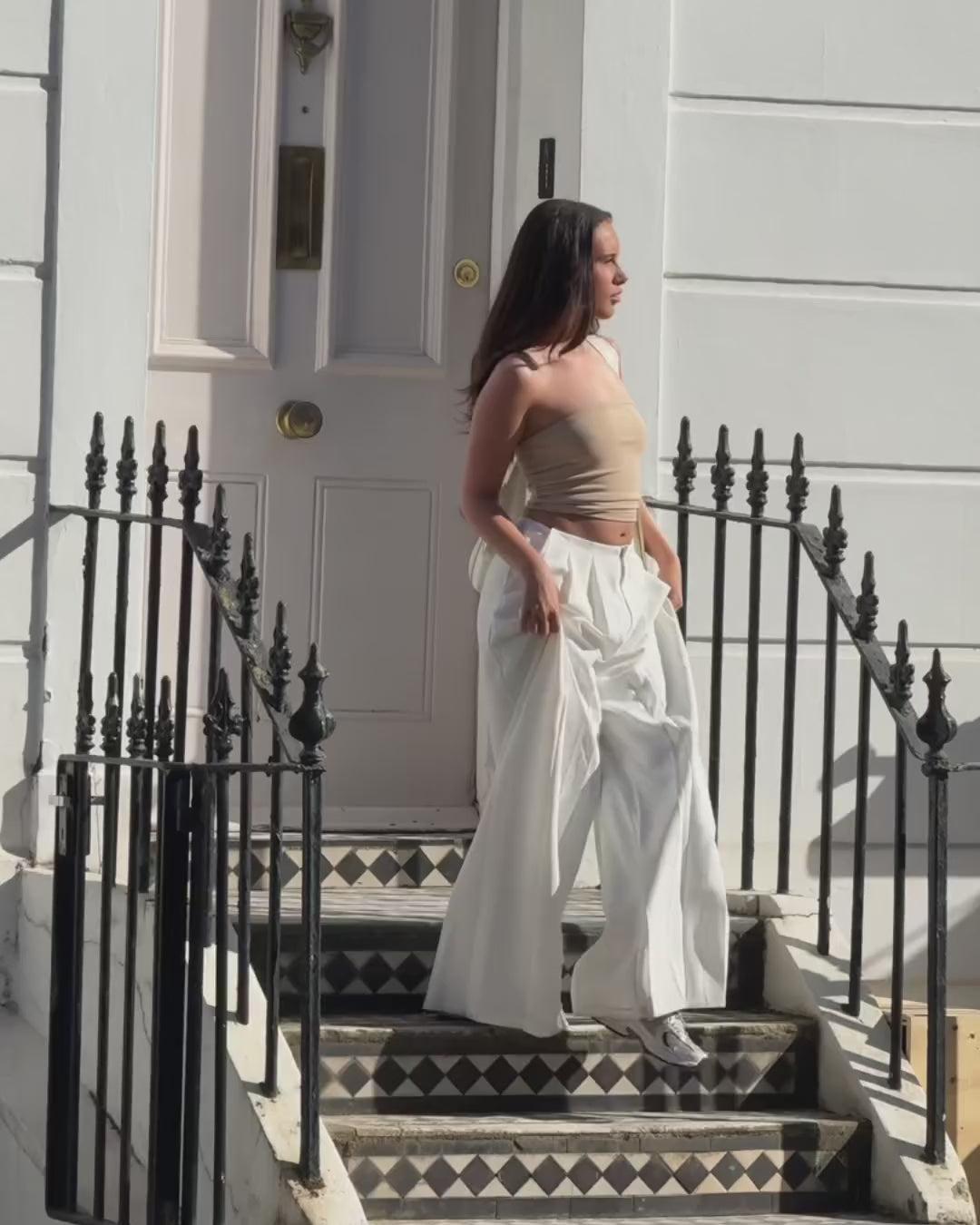 Blaire Wide Leg Trouser - White Product Image