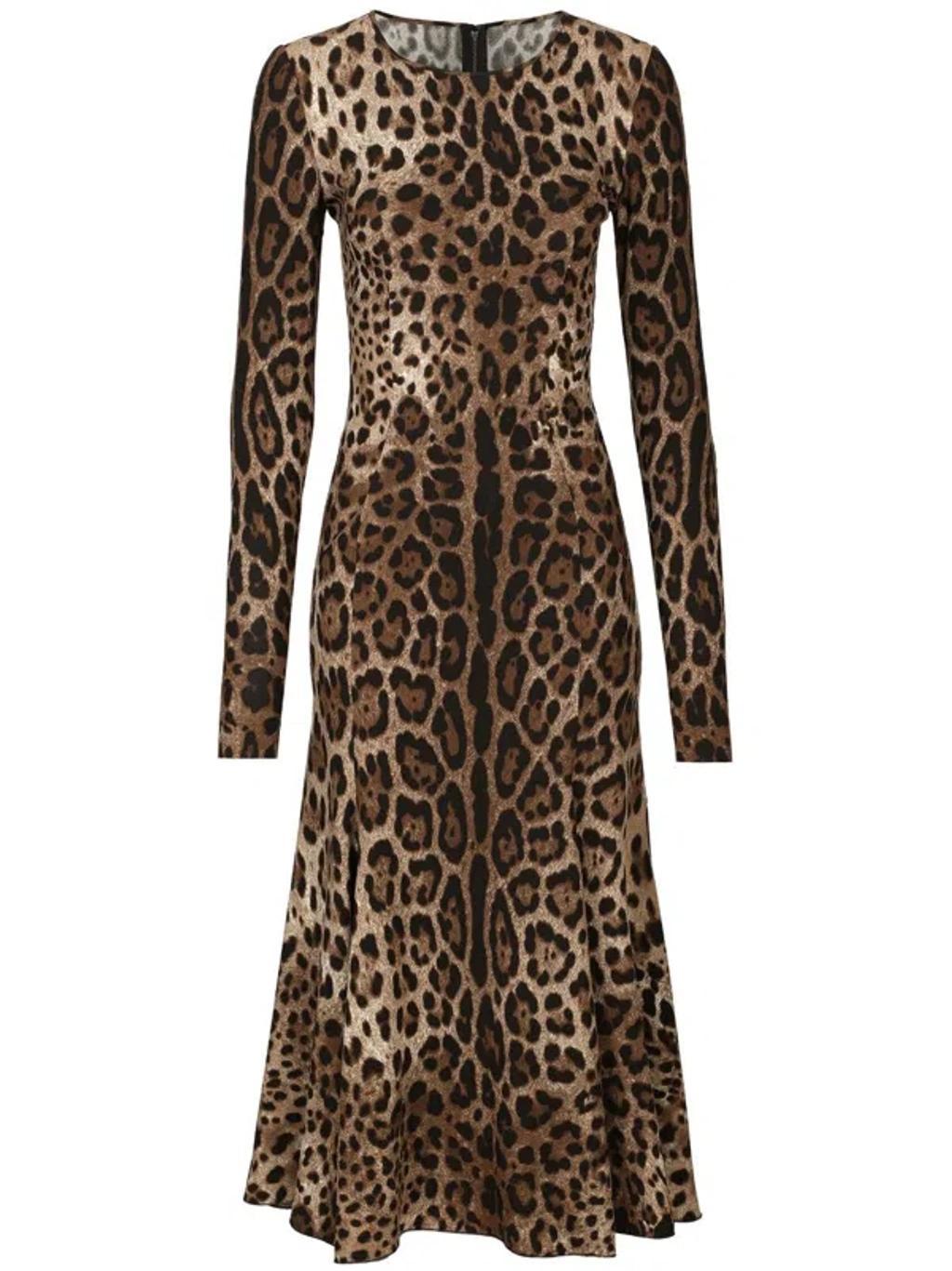 DOLCE & GABBANA Animal Patterned Midi Dress With Flared Bottom In Multicolour Product Image