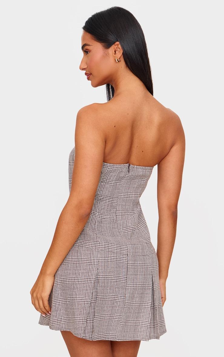 Petite Brown Check Pleated Bandeau Mini Dress Product Image