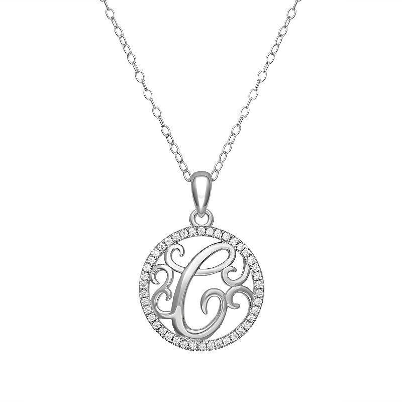 PRIMROSE Sterling Silver Cubic Zirconia Initial Pendant Necklace, Womens Product Image