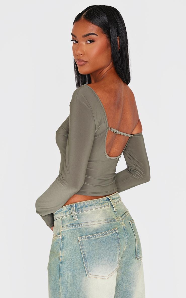 Olive Open Back Asymmetric Long Top Product Image