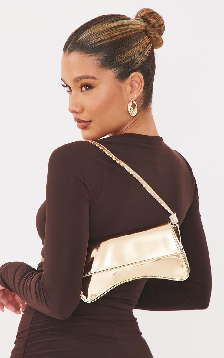 Gold PU Flap Over Baguette Shoulder Bag Product Image