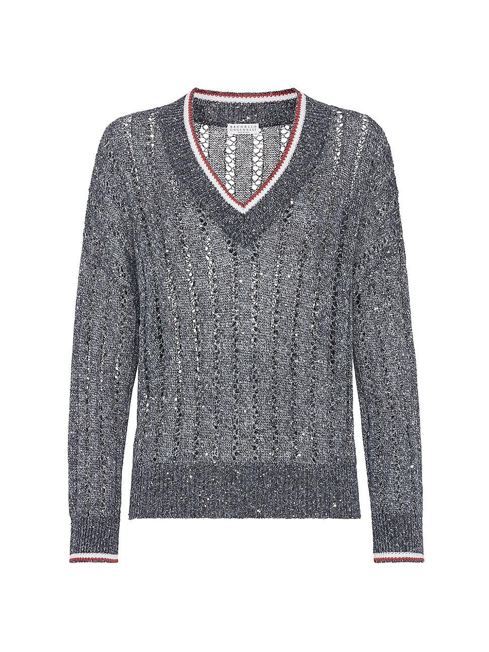 Womens Linen Dazzling Ribbed Net Sweater Product Image