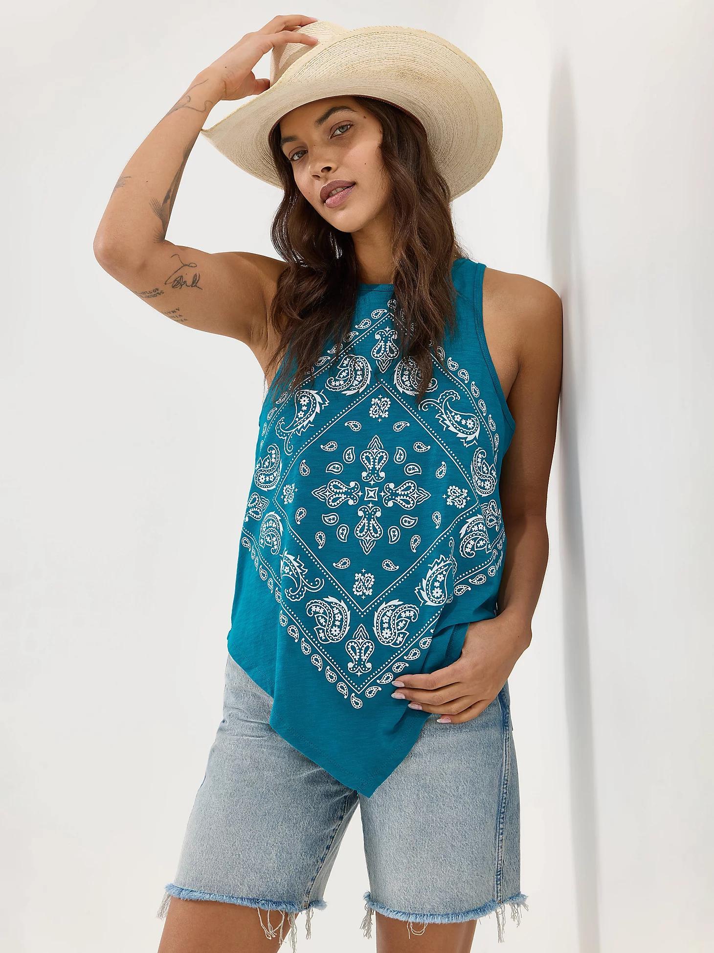 Women's Wrangler Bandana Diamond Front Tank in Washed Product Image