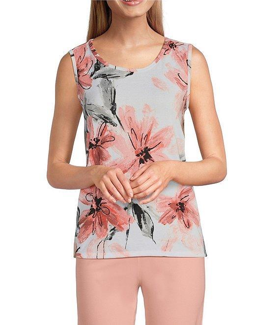 Multiples Knit Pink Print 3/4 Sleeve Open-Front Matching Tank Top Set Product Image