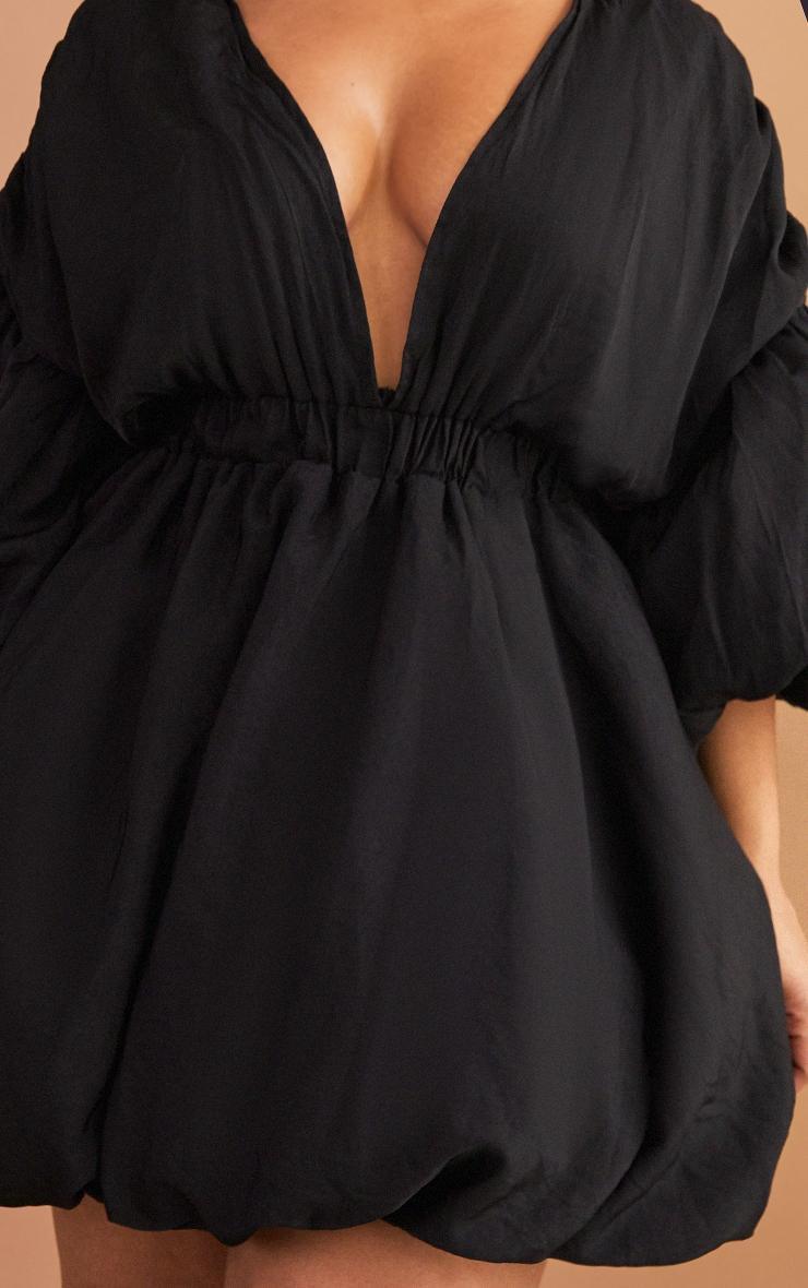 Plus Black Puff Sleeve Puffball Hem Dress Product Image