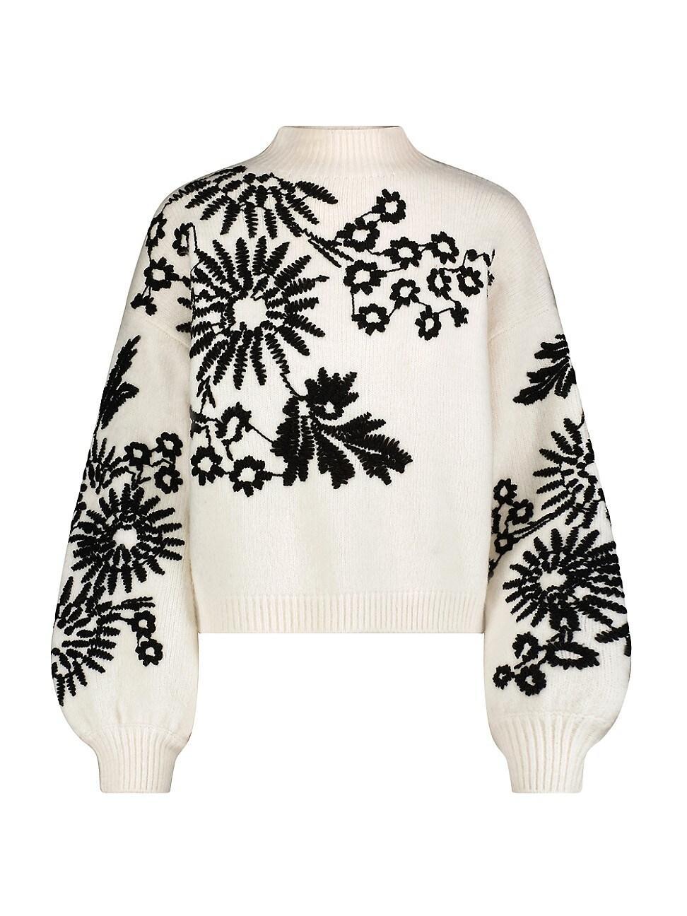 Womens Stitched Florals Cotton-Blend Crop Sweater Product Image