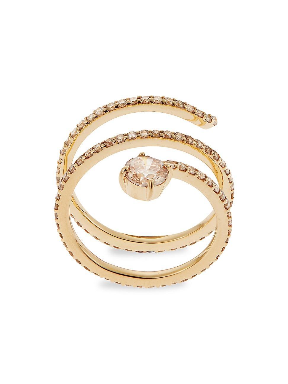 Womens Grass 18K Yellow Gold & Light Brown Diamond Seed Spiral Ring Product Image