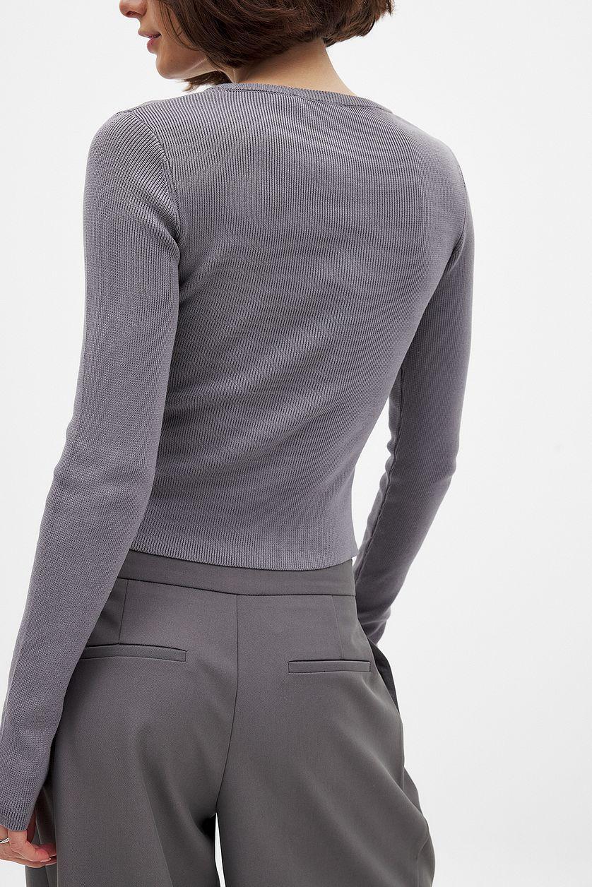 Ribbed Knitted Round Neck Top Product Image