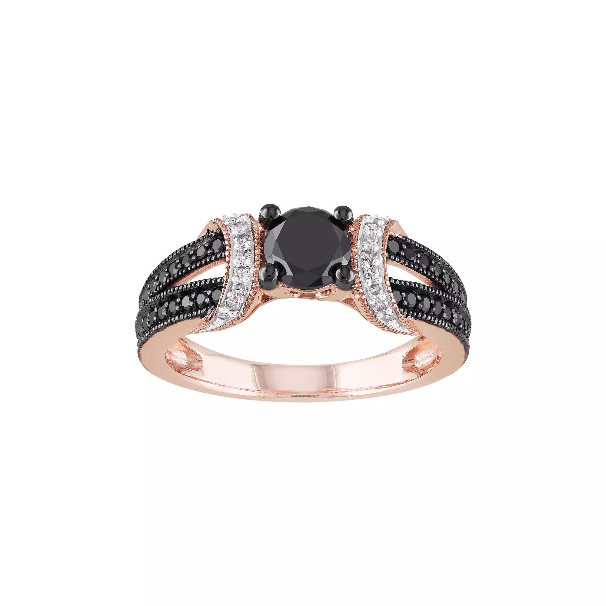 Stella Grace 10k Rose Gold 1 Carat T.W. Black & White Diamond Engagement Ring, Women's, Size: 9 Product Image