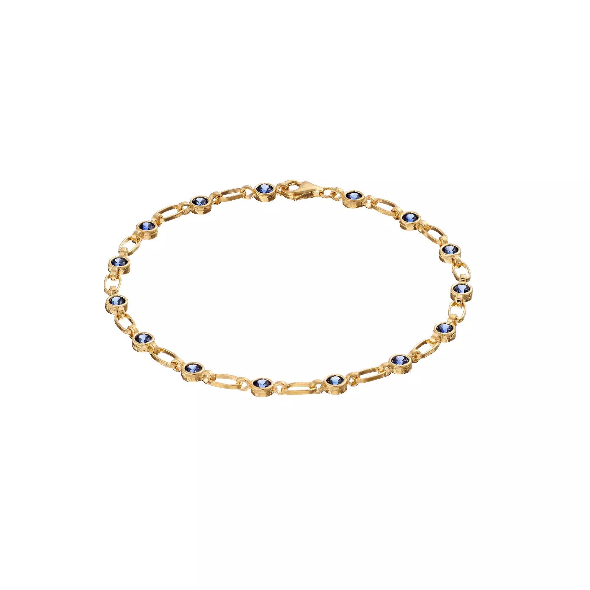 Kristen Kesho Sterling Silver Lab-Created Sapphire Tennis Bracelet, Women's, Size: 7.25", Gold Tone Product Image