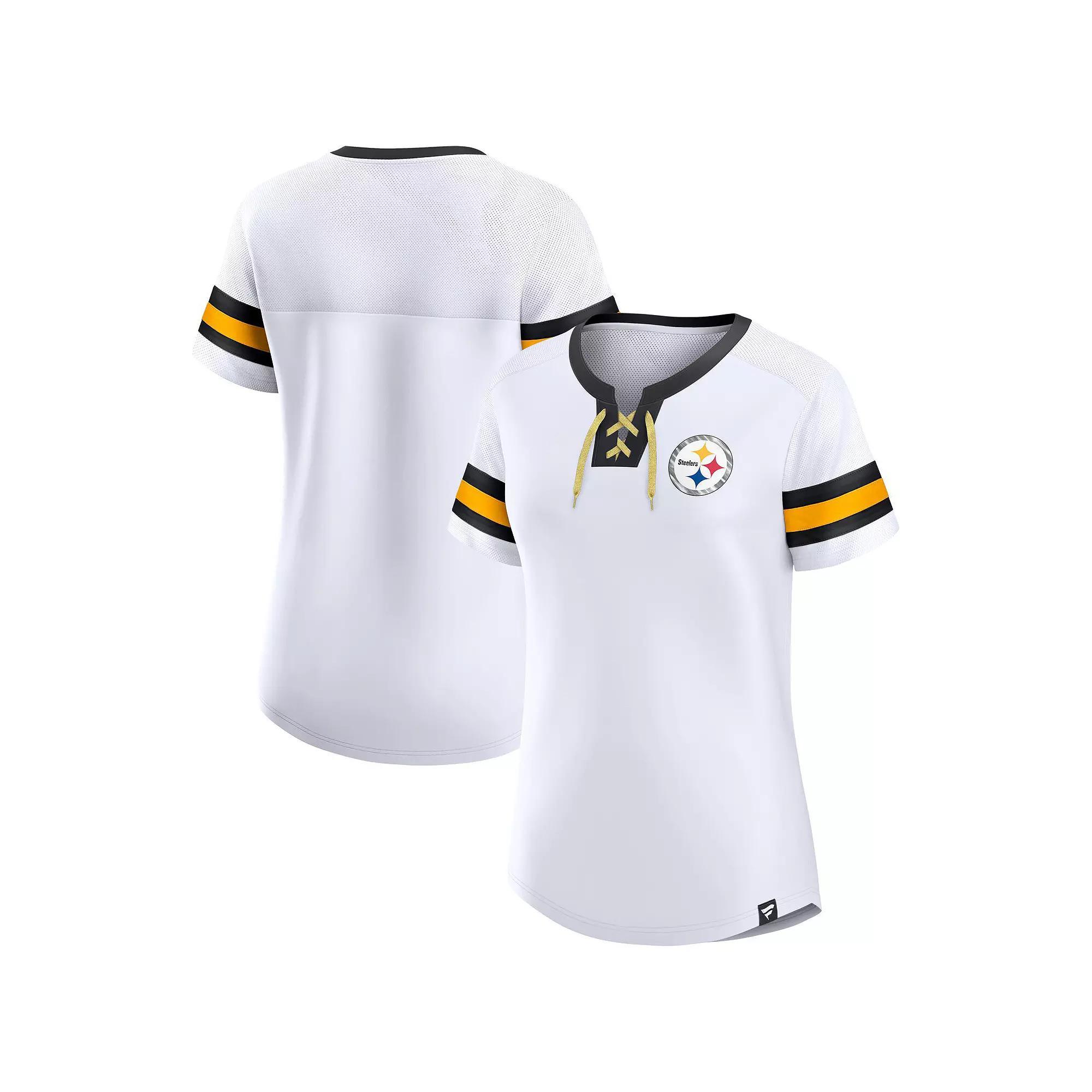 Women's Fanatics Branded White Pittsburgh Steelers Sunday Best Lace-Up T-Shirt,  Product Image