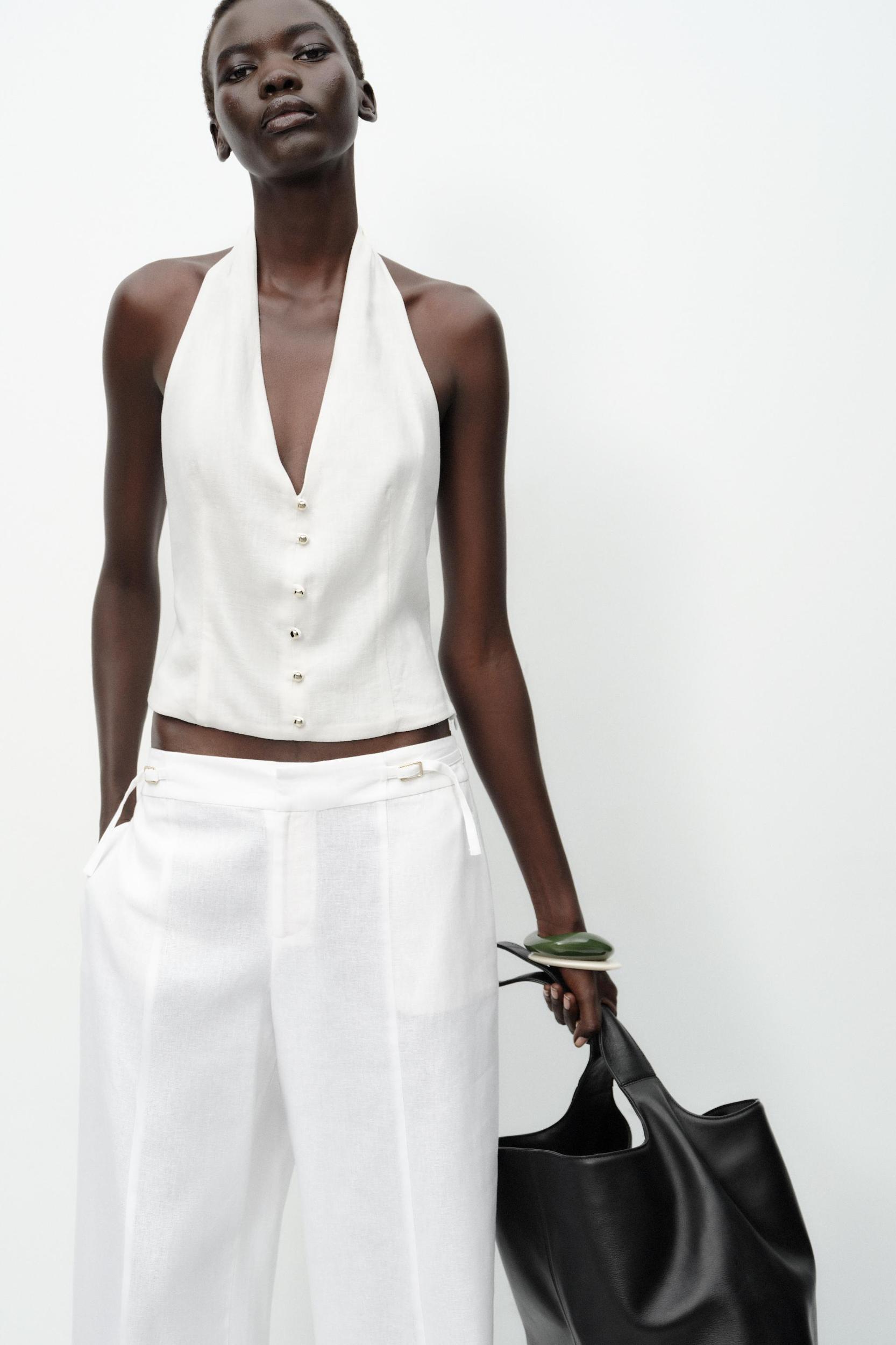 LINEN HALTER VEST TOP Product Image