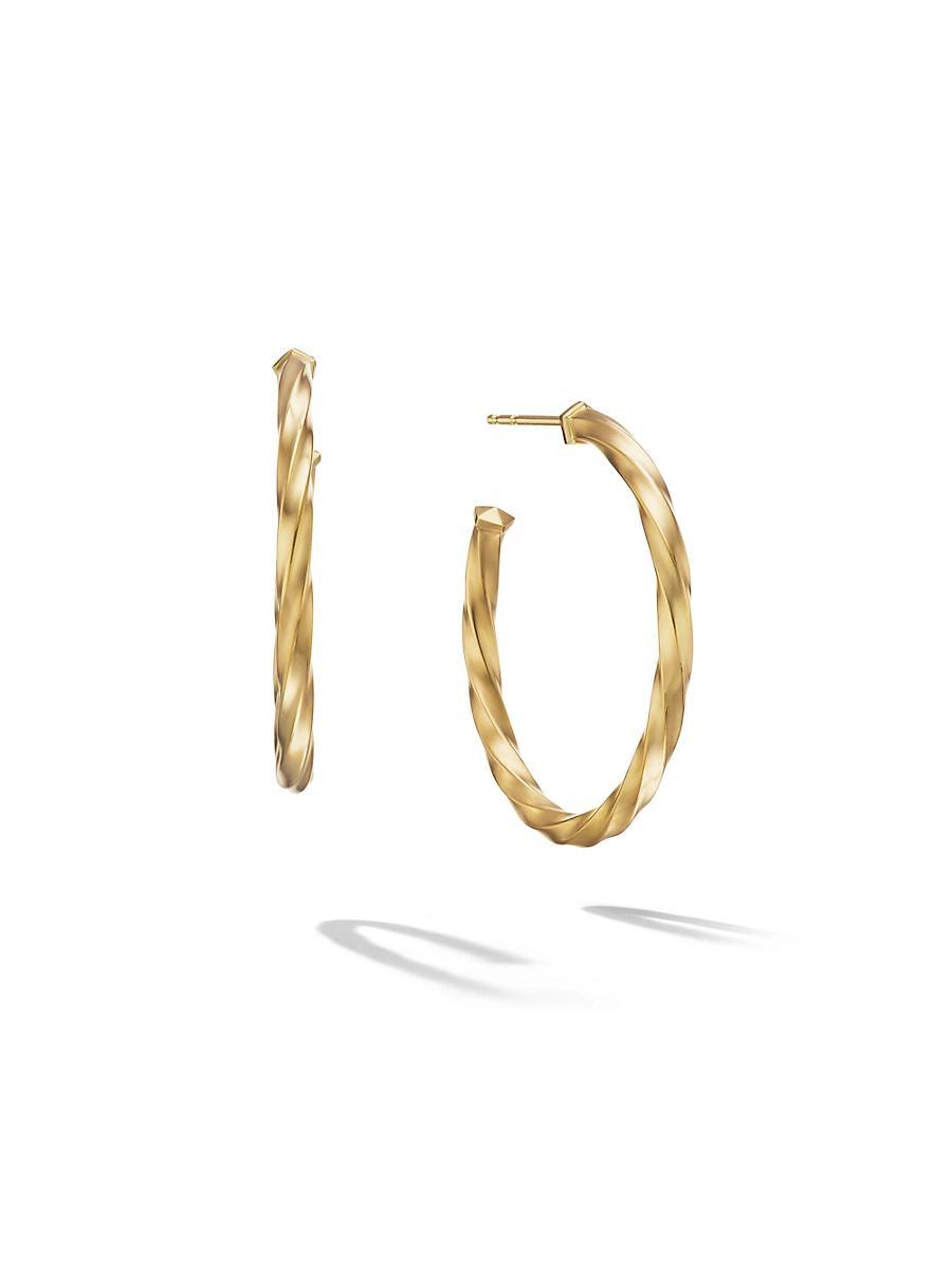 Womens Cable Edge Hoop Earrings In 18K Yellow Gold Product Image