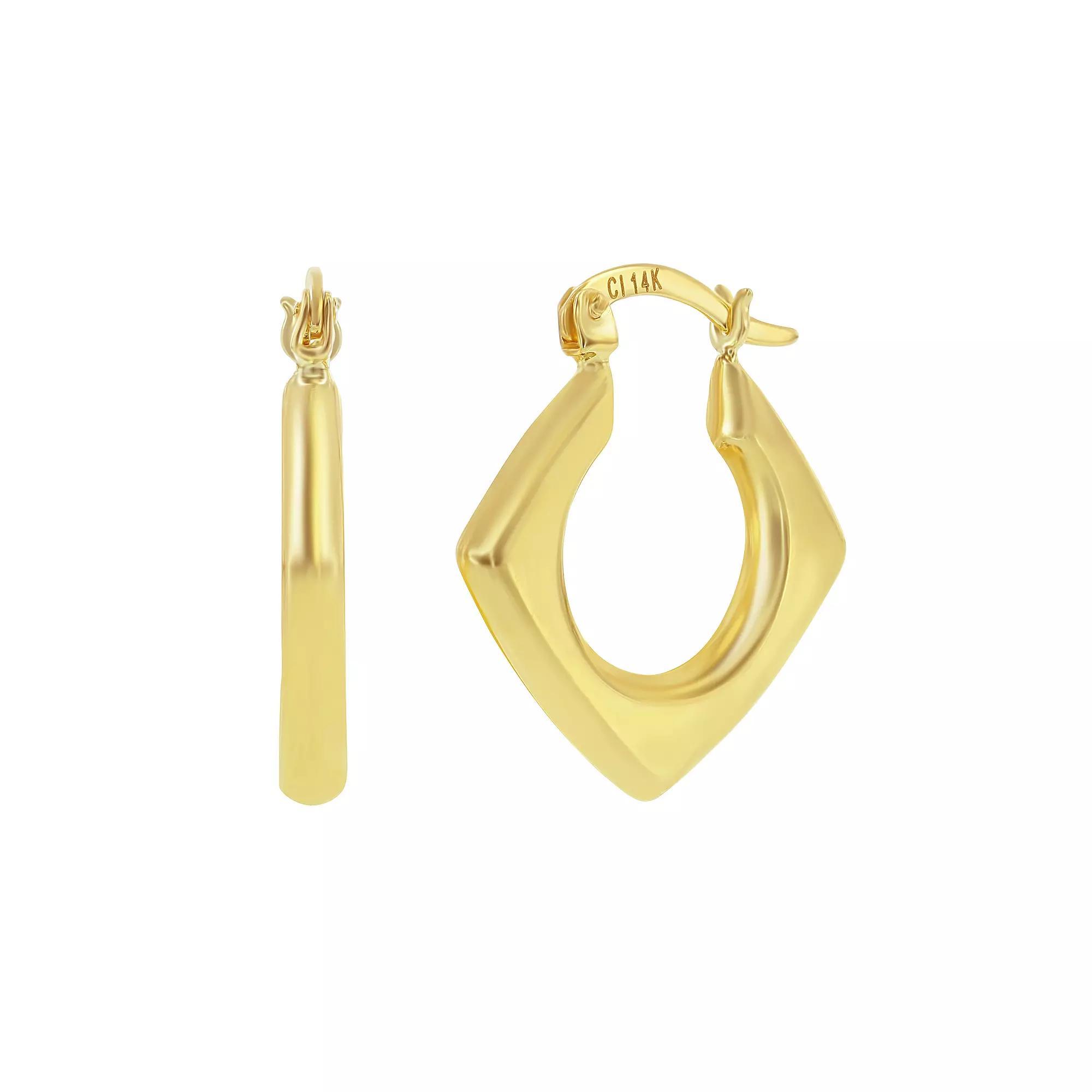 14k Gold Diamond-Shaped Hoop Earrings, Women's, Yellow Product Image