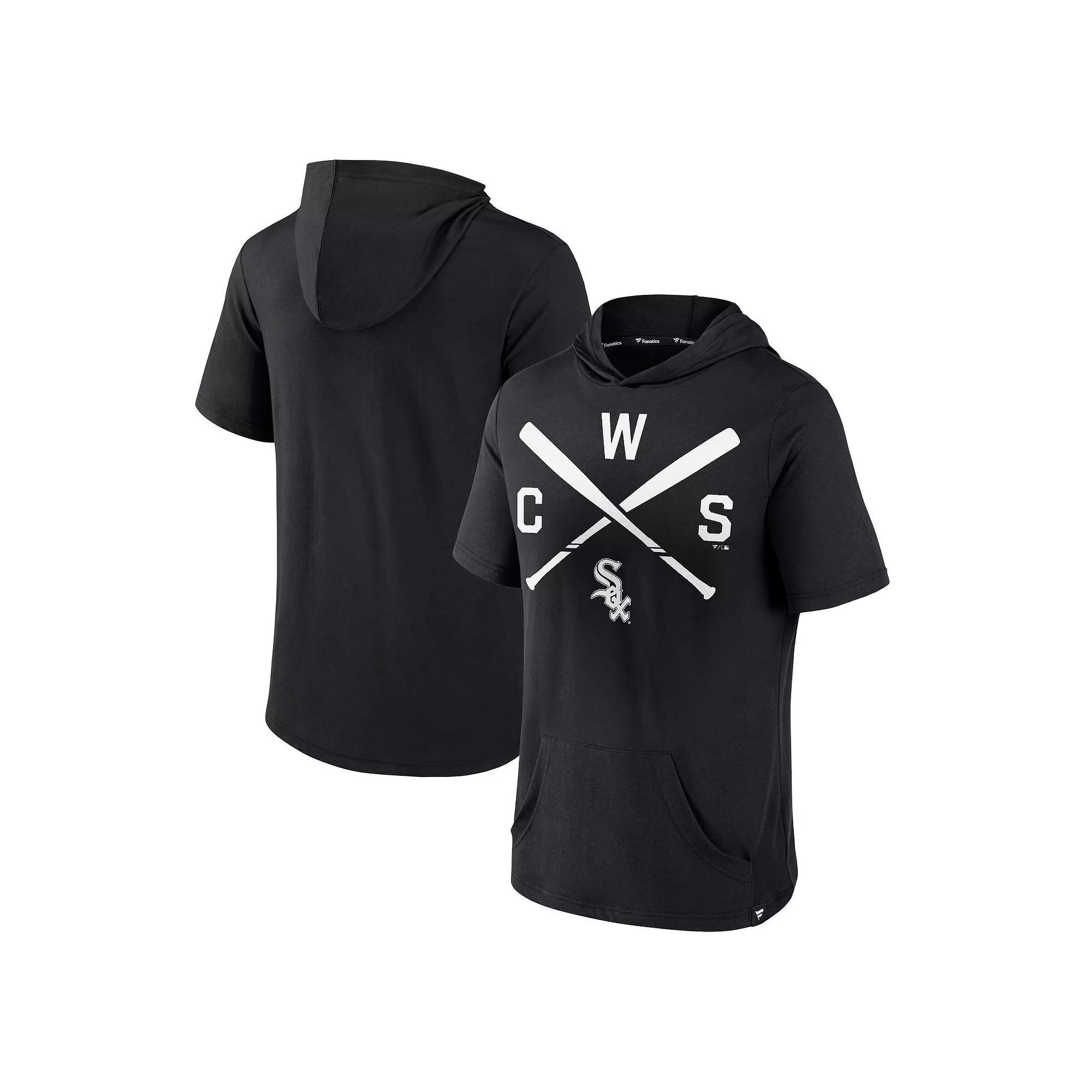 Men's Fanatics Branded Black Chicago White Sox Iconic Rebel Short Sleeve Pullover Hoodie,  Product Image