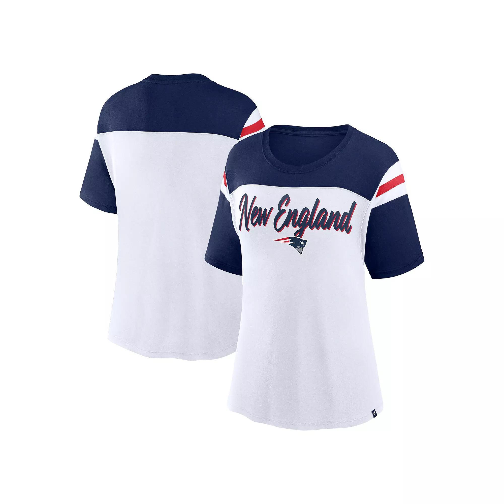Women's Fanatics White/Navy New England Patriots Cheer Chant Fashion Crop Top,  Product Image