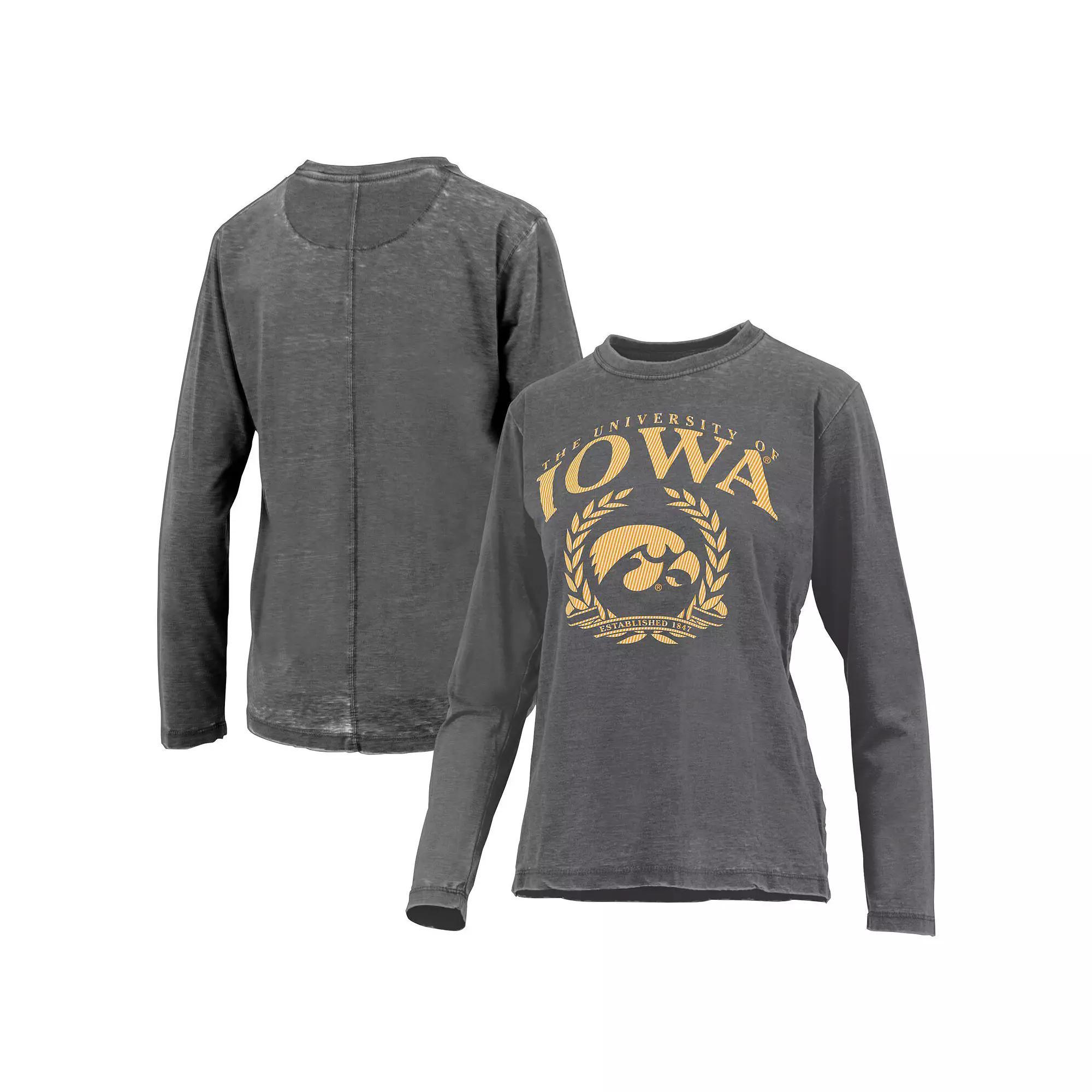 Women's Pressbox Black Iowa Hawkeyes Chandler Olive Leaf Arch Long Sleeve T-Shirt,  Product Image