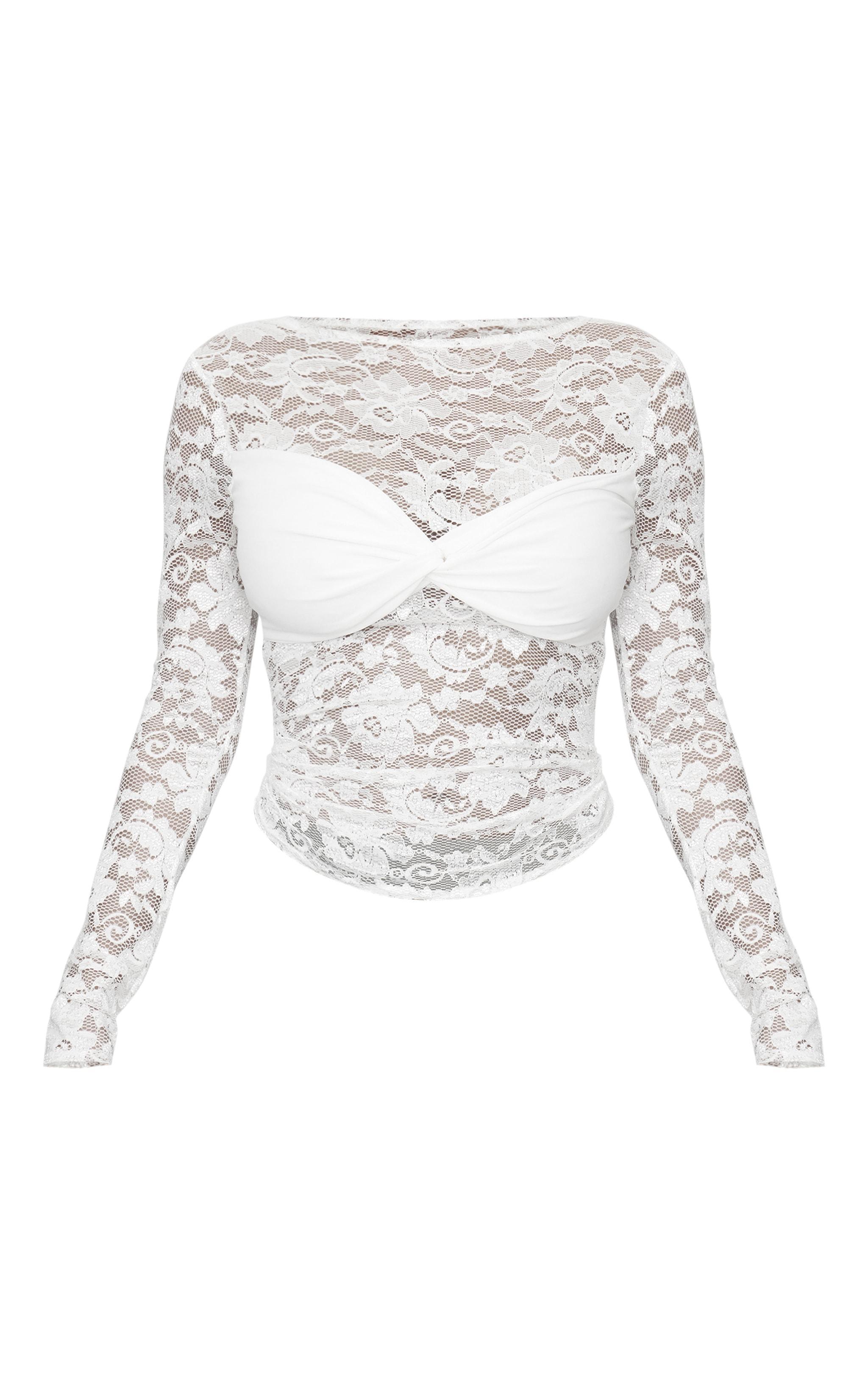 Shape White Drape Detail Lace Top Product Image