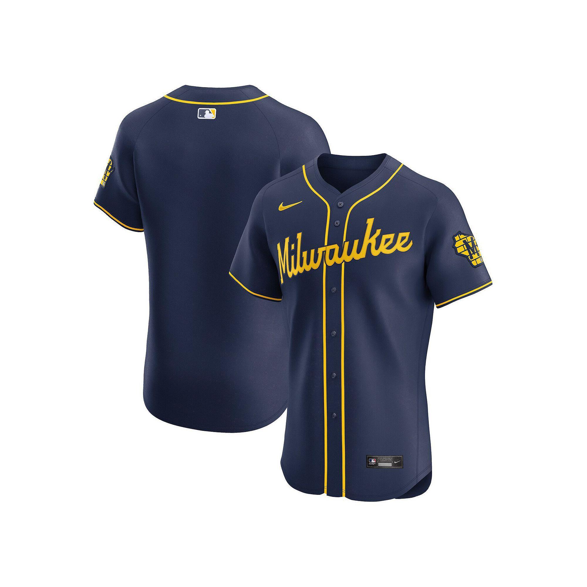 Men's Nike Navy Milwaukee Brewers Alternate Vapor Premier Elite Patch Jersey, Size: 48, Blue Product Image