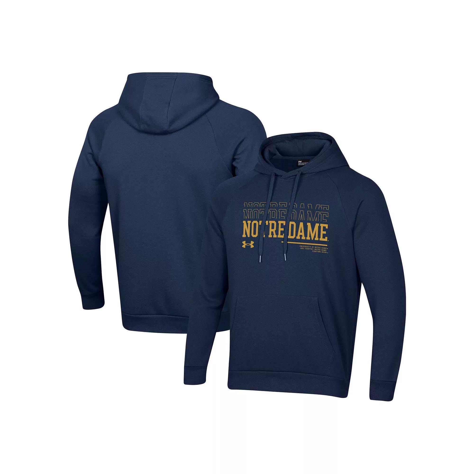 Men's Under Armour Navy Notre Dame Fighting Irish 2024 Sideline Wordmark Rival Pullover Hoodie,  Product Image