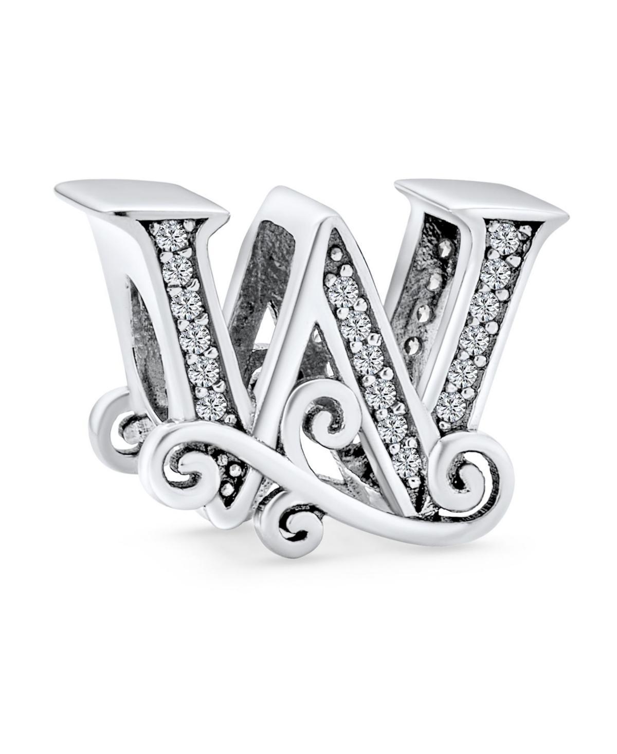 Bling Jewelry Fancy Scroll Cz Sparkle Block Letter A-z Alphabet Initial Charm Bead For Women Shiny .925 Sterling Silver For European Bracelet - Silver Product Image