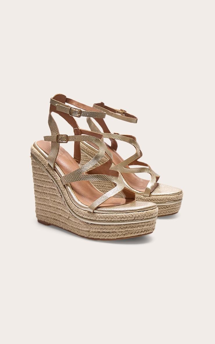 Gold Metallic Snake Strappy Heeled Wedges Product Image