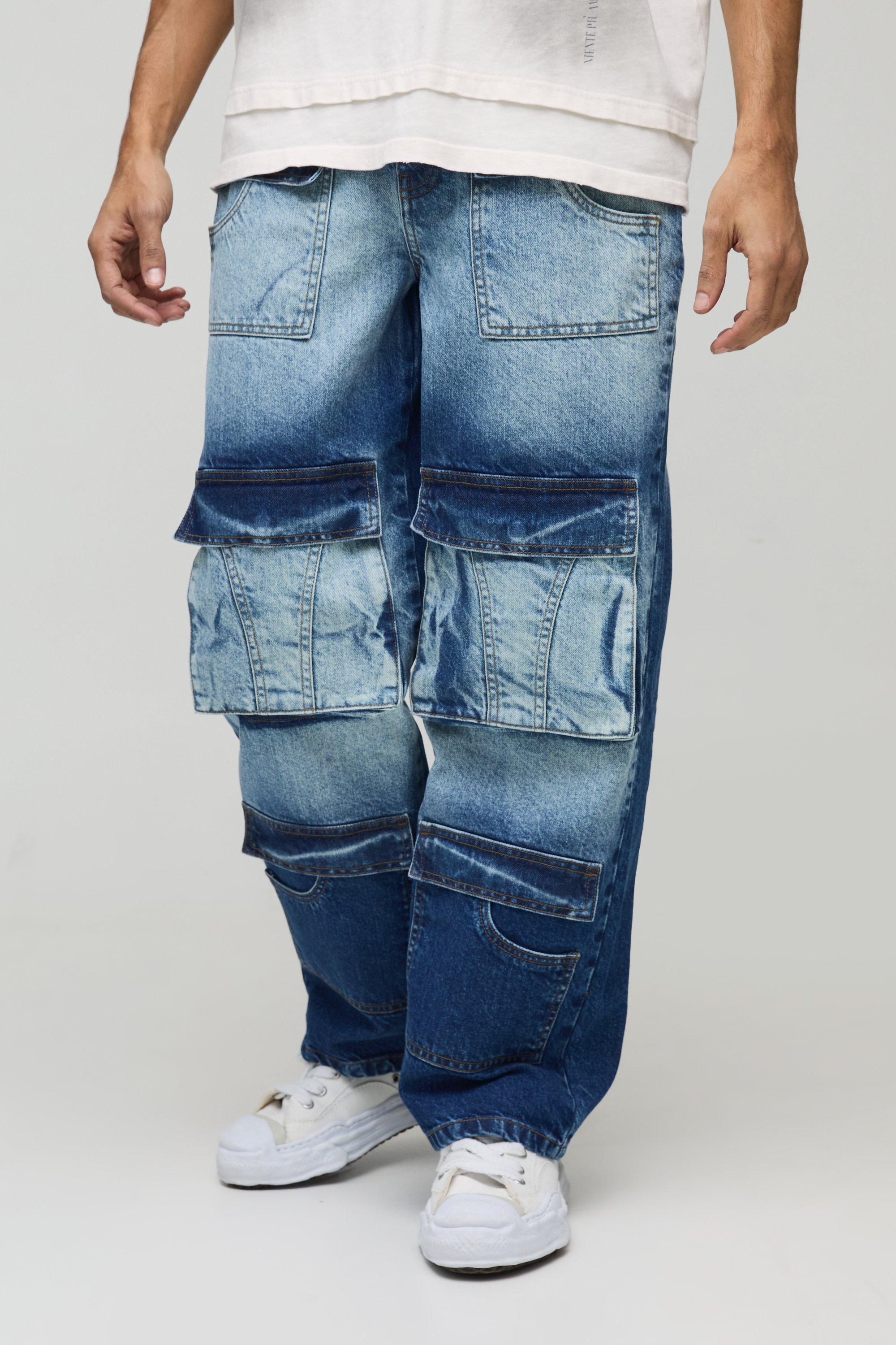 Relaxed Rigid Multi Pocket Cargo Denim Jeans | boohooMAN USA Product Image